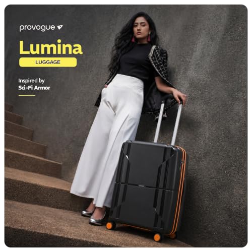 Image of Provogue Lumina Hard-Sided PP 55 Cm /Cabin Trolley Bag Small| Expandable Space with 8 Wheels Trolley Bags for Travel |Lightweight with Combination Lock|5 Year Warranty (Midnight Black /Fire Orange)