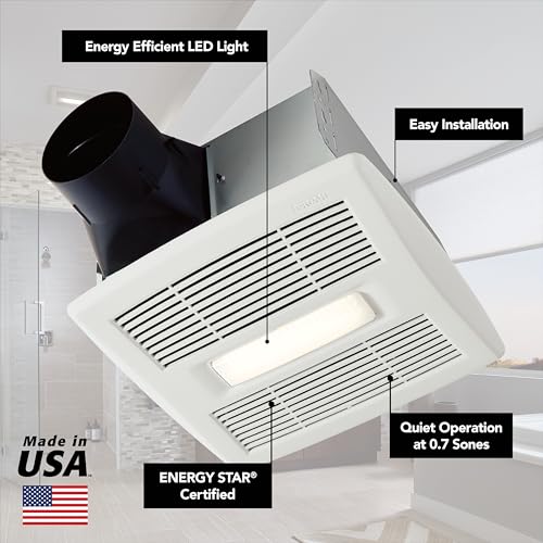 Image of Broan-Nutone AE80BL InVent Series Single-Speed Fan with LED Light, Ceiling Room-Side Installation Bathroom Exhaust Fan, ENERGY STAR Certified, 0.7 Sones, , White , 80 CFM 0.7 Sones