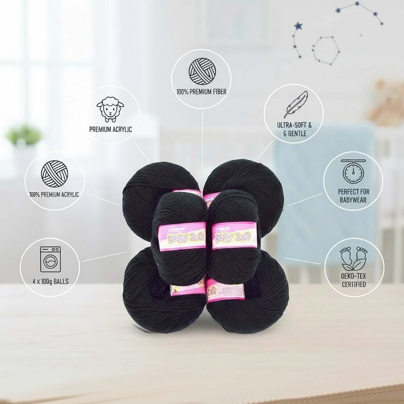 Image of Vard hman 100% Acrylic Wool Black (8 pc) Baby Wool Wool Ball Hand Knitting Wool /Art Craft Soft Fingering Crochet Hook Yarn, Needle Knitting Yarn Thread Dye R K MB