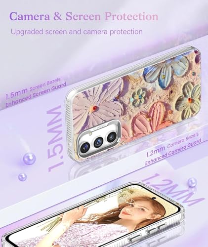Image of Elzzi Compatible with Samsung S25 Ultra 5G Case Laser Flower Oil Painting Cute Colorful Blue Ray Bumper with Full Camera Protection Shockproof PC+TPU Glossy Shiny Cover for Girls Women,Pink