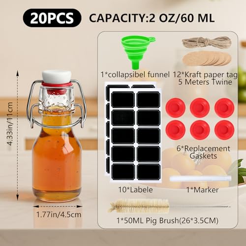 Image of Ruckae 20 Pack 2oz Swing Top Glass Bottles,Flip Top Glass Bottle with Lids Sealable Kombucha Bottle for Brew Beer Syrup Vanilla Extract Air Tight Bottles for Gift (2 oz 20 pack)