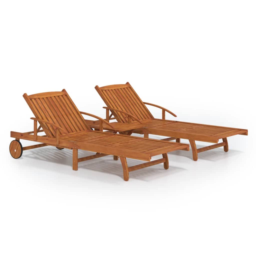 Tumbona ajustable con mesa de madera maciza de acacia, juego de 2 piezas con práctica mesa extensible y respaldo ajustable para jardín y terraza