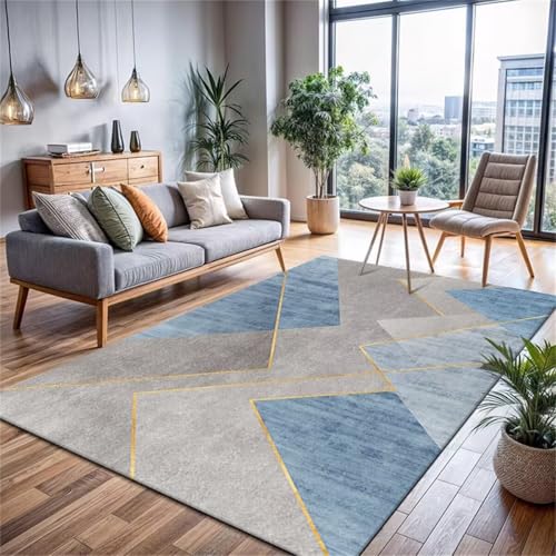Tapis de salon au design géométrique lavable grand format gris