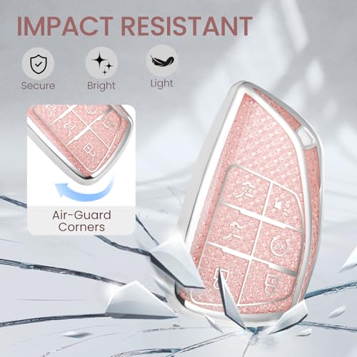 Image of Car Key Fob Cover for Buick, Rhinestone Wristlet Case, Pink | Wear-resistant TPU shell, non-stretch rhinestone wristlet, daily splash, scratch and drop protection, normal signal use