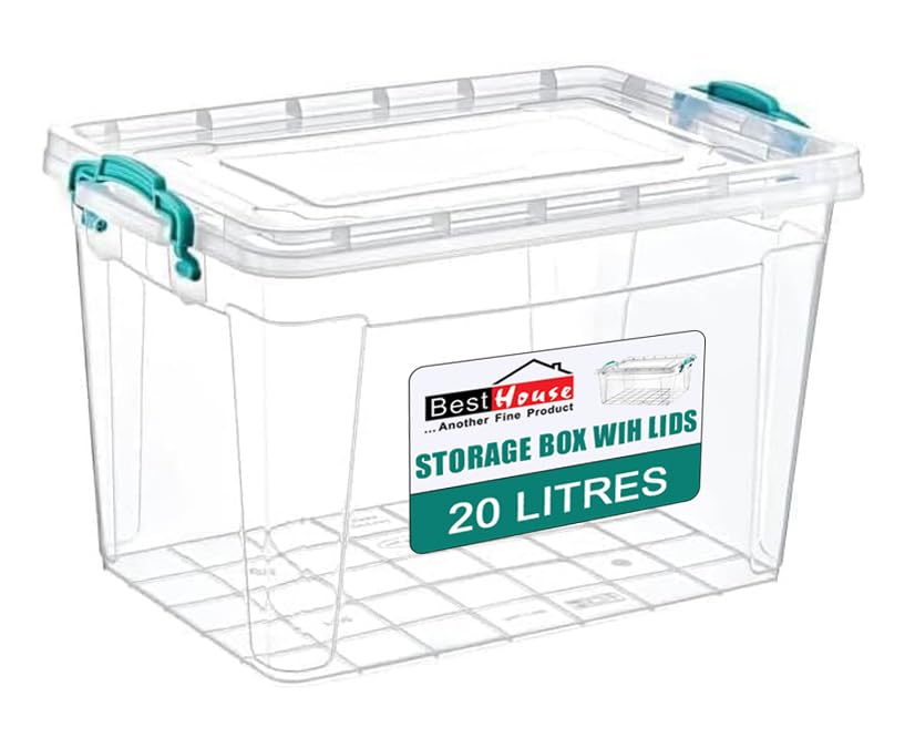 Best House | Plastic Storage Box with Clips & Lid | 20 Litres | Pack of 1 | L 43cm x W 28cm x H 27cm | Rectangle | Stackable Clear Durable Multipurpose Office Home Kitchen Tools (MEDIUM Size) โ image 1