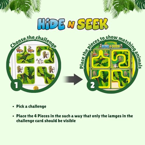Image of toymate Hide N Seek Jungle Puzzle Game for Kids (5+ Years) | 48 Brain Teasing Challenges | Logic & Problem Solving Educational Toy | Single Player Travel Puzzle Game