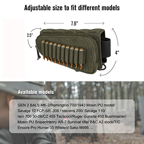 Petac Gear Tactical Buttstock Rifle Stock Pack/Adjustable Shell Holder Cheek Rest Pouch For Long Action (Right Hand, Ranger Green) … #TOP5