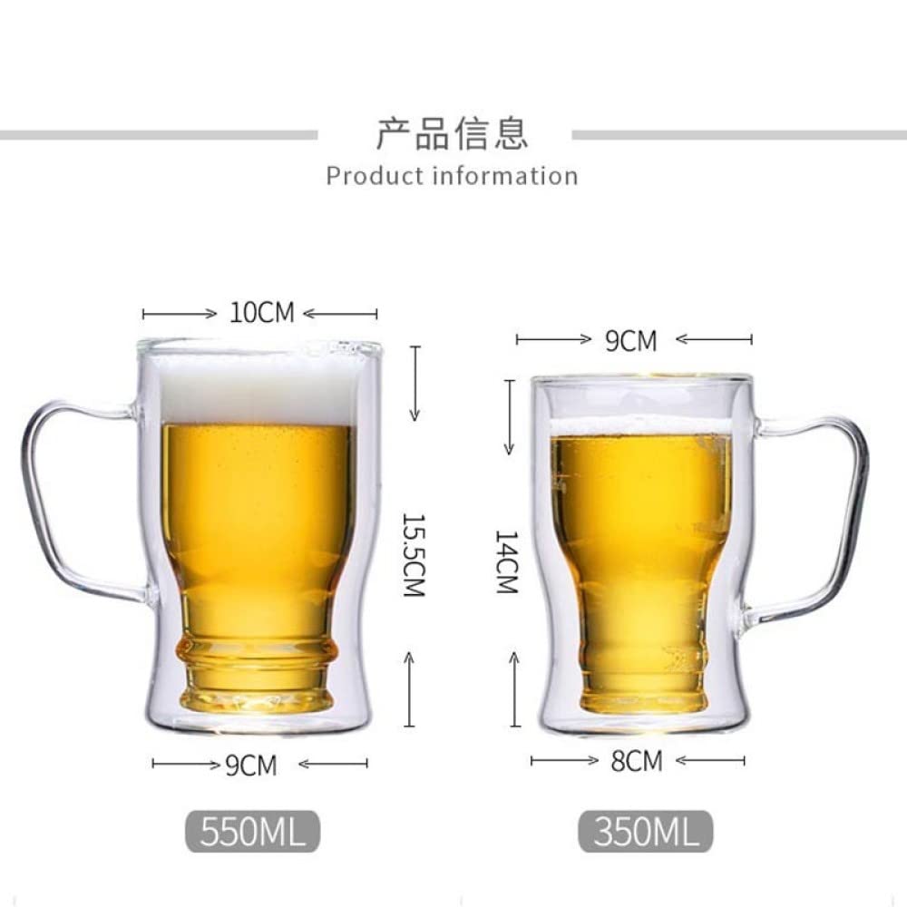 Jarras De Cerveza Vaso de degustación de cerveza, copas de vino de cerveza de gran capacidad, tazas de agua, taza de té, vasos de vidrio de doble fondo, vasos para beber para fiesta de cerveza Vaso