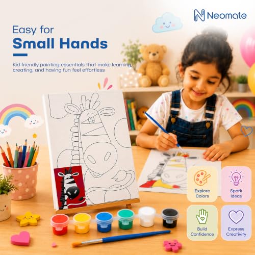 Image of Neomate Canvas Painting Kit for Kids | DIY Painting Set with 1 Printed Canvas, 6 Acrylic Paint Pots & Brush | Art and Craft Kit, Paint Kit for Kids, Birthday Gift, Return Gift, Creative Activity Set