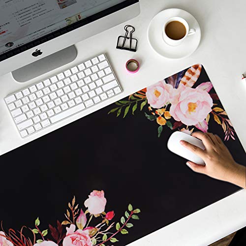 Image of iCasso Extended Gaming Mouse Pad (35.4x15.7 in), Large Non-Slip Rubber Base Mousepad with Stitched Edges, Waterproof Keyboard Mouse Mat Desk Pad for Work, Game, Office, Home (Flower)