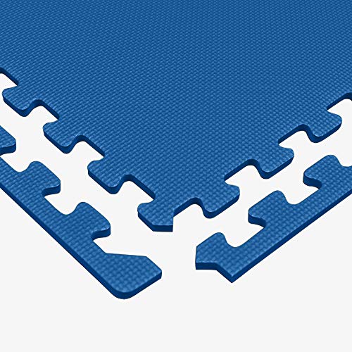 Image of We Sell Mats Premium Foam Interlocking anti-fatigue tiles great for gyms PX90 Insanity Pilates Yoga aerobics cardio trade shows kids payrooms and more. Blue 48 SQFT-12 Tiles