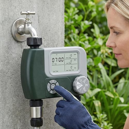 Minuterie d'arrosage automatique double zone étanche à écran LCD pour jardin - 4