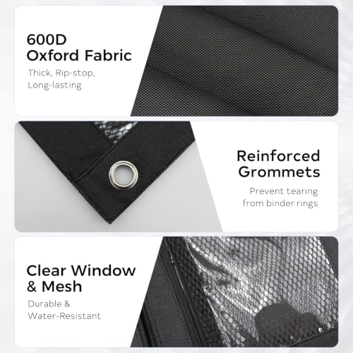 Image of 3 Ring Pencil Pouch for Binder, 2-Pocket Zipper Pencil Case with Clear Window & Mesh Pocket, 600D Oxford Fabric Binder Pouch for School Office Supplies, Fits Standard 3-Ring Binders, Black