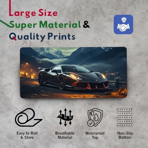 Image of Moto Edition Desk Mat 23x11 Inch - Racing-Themed Keyboard & Mouse Pad for Office, Home & Gaming | Non-Slip Rubber Base, Waterproof Surface, Supercar & Bike Inspired Table Mat (Night Drive)