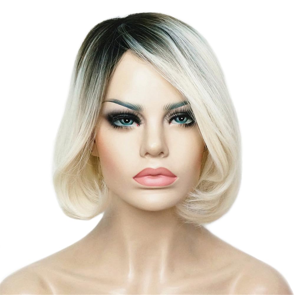 Aimole Women Straight Bob Blonde Wigs Medium Length Synthetic Wig Halloween Costume Cosplay Party Hair