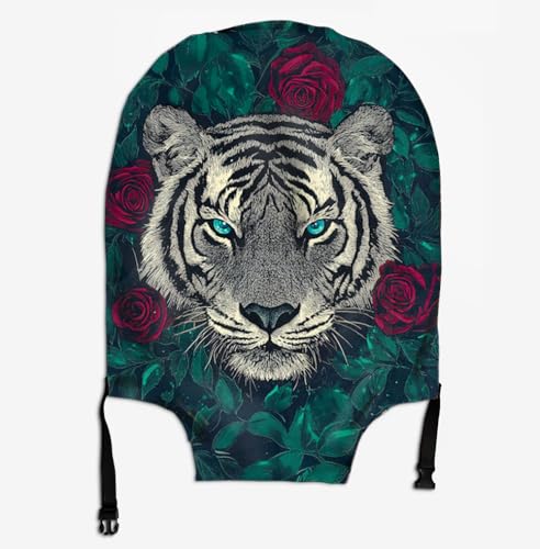 V-DECORPARKS Tiger's Face Luggage Cover - Tropical Roses Suitcase Covers For Luggage, Washable Durable Fade-Resistant Suitcase Cover, Luggage Cover Protector Fits 18-32 Inch Luggage, Series 022