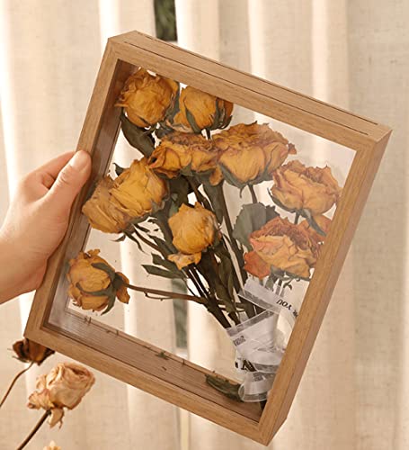 Wooden Dried Flower Photo Frame Dried Flower Display Stand Decorative Floating Photo Frame DIY Display Box, Suitable for Dried FlowersSpecimens, HandicraftsBaby Souvenirs and Photos (Primary color)