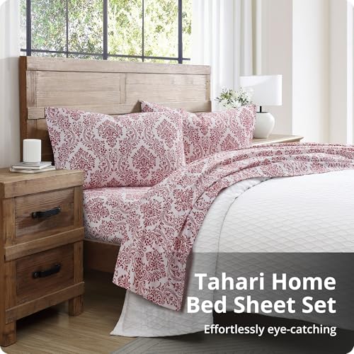 Image of Tahari Home Brushed Flannel 3-Piece Bedding Set, Twin, Damask Red