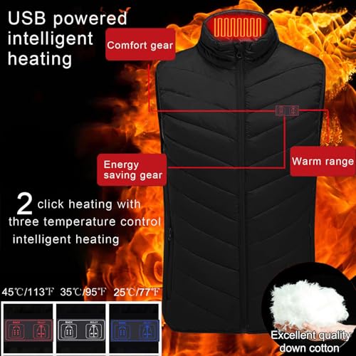 KODMNSW Personalisierte Beheizbare Weste Damen Herren Winter Heizweste mit 11/13/17/21 Heizzonen Beheizbare Jacke mit Foto und Text Personalisiert Ärmellos Winterjacke Wärme Steppweste Schwarz L