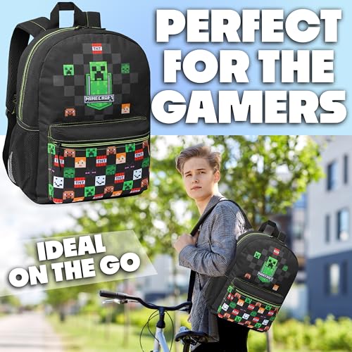 Minecraft Backpack for Boys Kids Teens Adjustable Straps Front Pocket Daypack Backpacks for Sports Gym School Gamer Gifts (Black)2