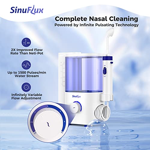 Sinuflux Nasal Irrigation System, Pulsating Nasal Rinse Machine For Sinus & Allergy Relief - Sinus Cleaner Machine, Electric Neti Pot With Customizable Nasal Cleaner Kit And 40 Sinuflux Saline Packets #TOP2