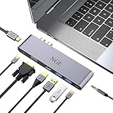 Super Data Transfer&3.5mm Audio-Jack: Eine Mac-Dockingstation mit Typ-c-Ports kann Ihre 5Gb/s High-Speed-Raten Datenübertragungsanforderung vollständig unterstützen.3.5mm Audio/Mic-Anschluss sorgt für eine einfache Kopfhörer-Verbindung für Ihre tolle musikalische Erfahrung.