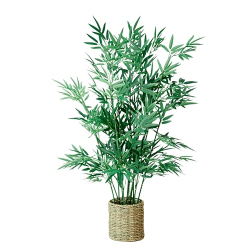 365 Blooming Decor 3.2 ft Artificial Bamboo Silk Tree in Handmade Seagrass Pot - Luxury potted faux bamboo plant with 13 Trunks for Room, Home, Office and Kitchen Decor - Elegant Money Tree, Green