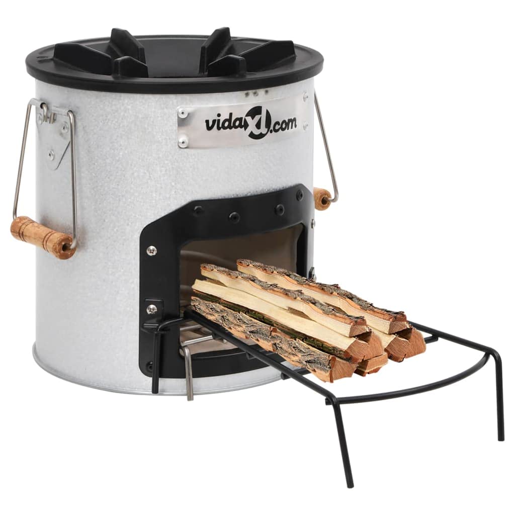 Forno da campeggio argento, 45 x 25 x 26 cm, in acciaio zincato e ghisa, accessorio per riscaldamento esterno, fornello da cucina, braciere, decorazione da giardino, comfort all'aperto