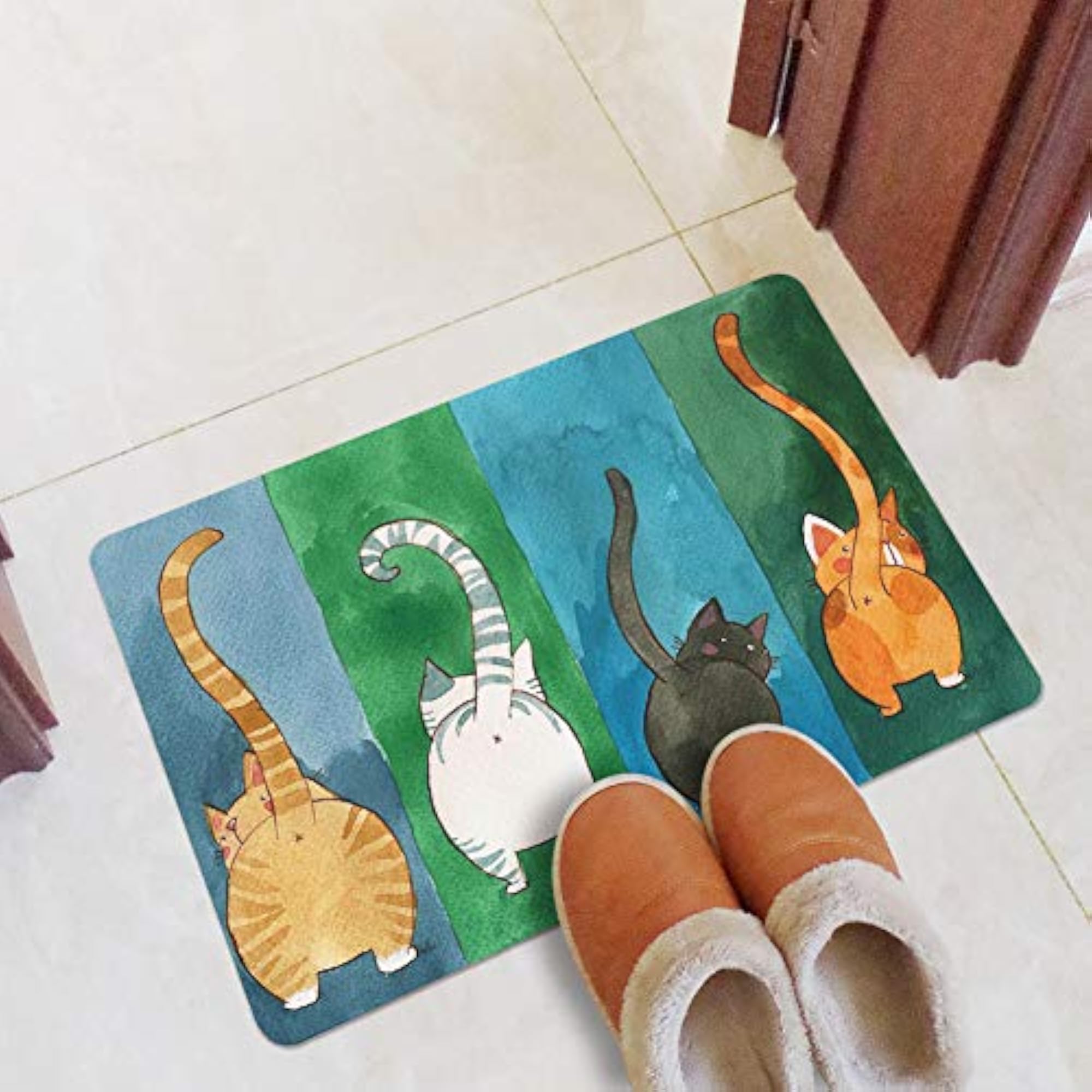 Sturdy Elegant Cat Pattern Doormat for Bedroom 45x70cm