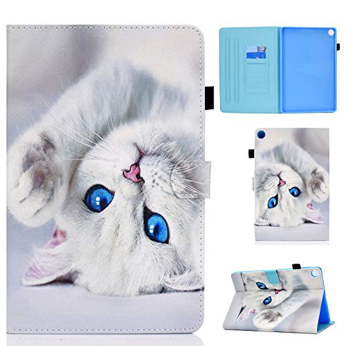 Succtopy Funda para Huawei MatePad T10/T10S 2020, Ultra Delgado Carcasa Tablet Huawei T10S 10.1 AGS3-L09 AGS3-W09, Stand Función Cover Case Huawei T10 9.7 AGR-L09 AGR-W09,Gato Blanco Cover