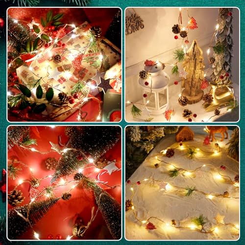 Christmas Garland with Lights 9.8FT 30 LED Christmas Pine Cones String Lights Red Berry Fairy Lights Wreath Light Up Christmas Decorations Battery Operated for Xmas Indoor Outdoor Decor - Image 4