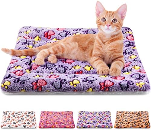 4 Pack Ultra Soft Dog Cat Bed Mat with Cute Prints Reversible Fleece Dog Crate Kennel Pad Thickened Hamster Guinea Pig Bed Cozy Dog Bed Mat Washable Pet Bed for Small Animals (21 x 14 Inches)