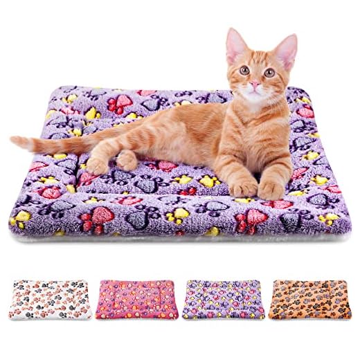4 Pack Ultra Soft Dog Cat Bed Mat with Cute Prints Reversible Fleece Dog Crate Kennel Pad Cozy Washable Thickened Hamster Guinea Pig Bed Pet Bed Mat for Small Animals (Vivid Color, 21 x 14 Inches)