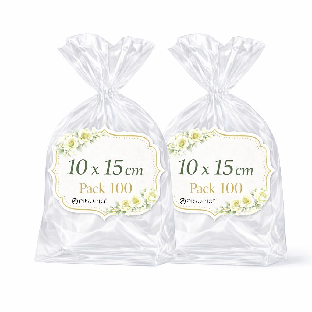 Ofituria Bolsas Celofán Transparente 10 x 15 cm, Bolsas Transparentes para Chuches y Regalos – Bolsas Plastico Transparente para Cumpleaños Infantiles, Galletas y Detalles, 1 Pack (100 Bolsas) — view 30