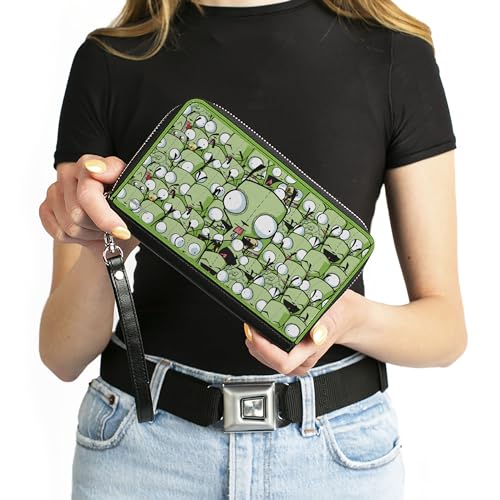 Buckle-Down Nickelodeon Wallet, Zip Around, Invader Zim Gir Poses Stacked Greens, Vegan Leather4
