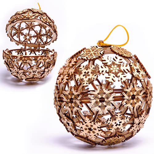 Wood Trick Christmas Ball 3D Wooden Puzzles for Adults and Kids to Build - Great Christmas Decor - Store Your Gifts - 5x4.7 in - Wooden Model Kits for Adults and Kids