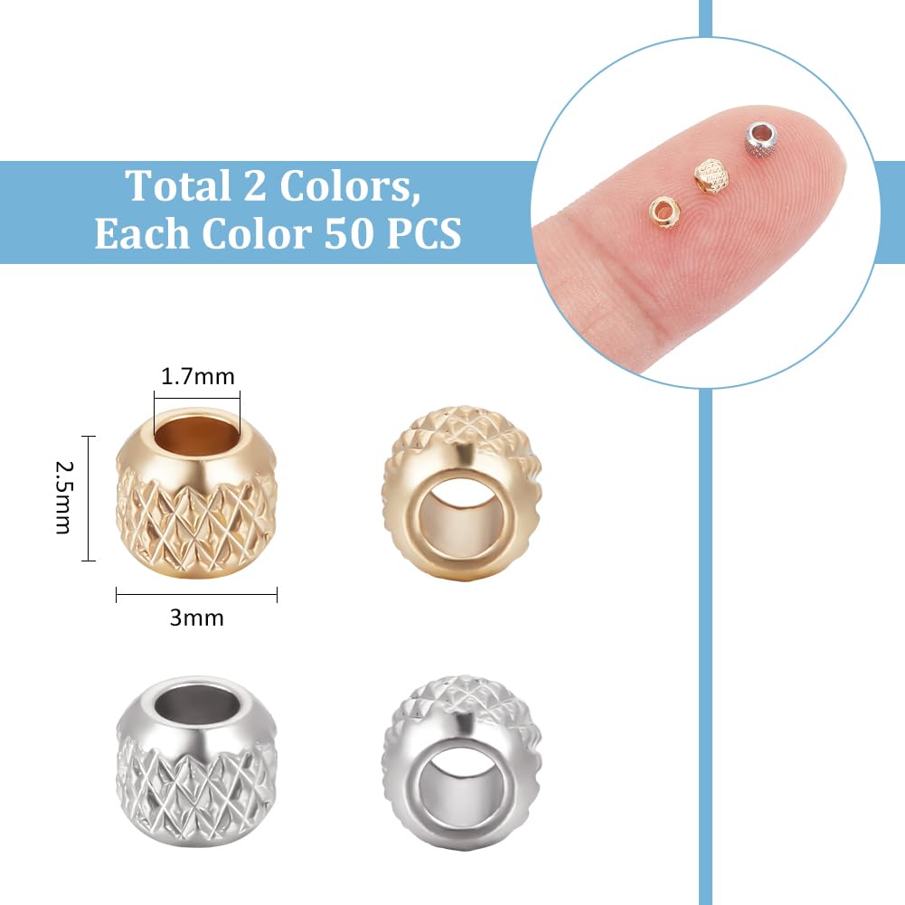 UNICRAFTALE Circa 100 pz 2 colori 6mm Perline Distanziali Rotonde Perline Allentate In Acciaio Inossidabile Perline con Foro Da 1.8 mm Senza Piombo per Gioielli, Colore Acciaio Inossidabile
