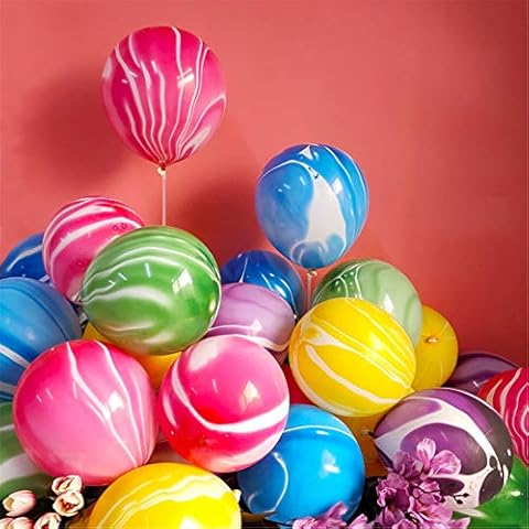 Rainbow Tie Dye Balloons 100PCS 12 Inch Agate Marble Latex Swirl Balloons For Tie Dye Birthday Party Supplies,Candyland,Bachelorette,Fun Hippie Party Decorations(Multi-Color) Cover
