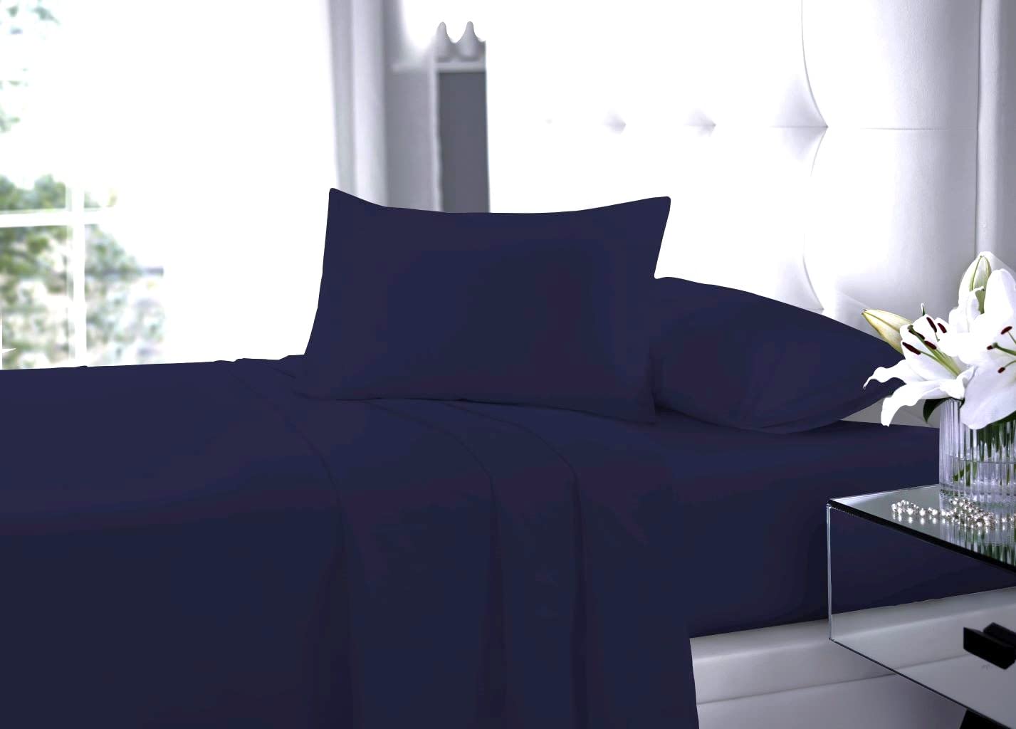 New Easy Care Soft Cotton Rich Polycotton Pillowcase Pair Only (Navy, Pillowcase Pair)