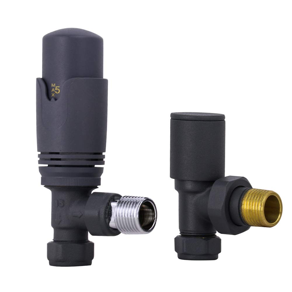 Valvola termostatica ad Angolo TRV per termosifoni di Design Antracite Rubinetti per Riscaldamento centralizzato con valvola ad Angolo Manuale in Omaggio