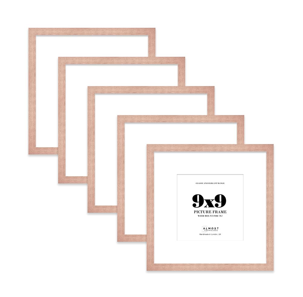 9x9 Bronze Picture Frame with Mount for 7x7 Photos, Prints - Modern Square Wall Frame, Set of 5
