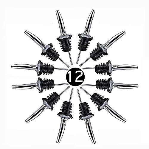 FAPPEN Vertedores Acero Inoxidable Espíritu Velocidad Botella Vertedores Boquilla Cónica con Tapones de Goma de Oliva Vinagre Licor (Silver)