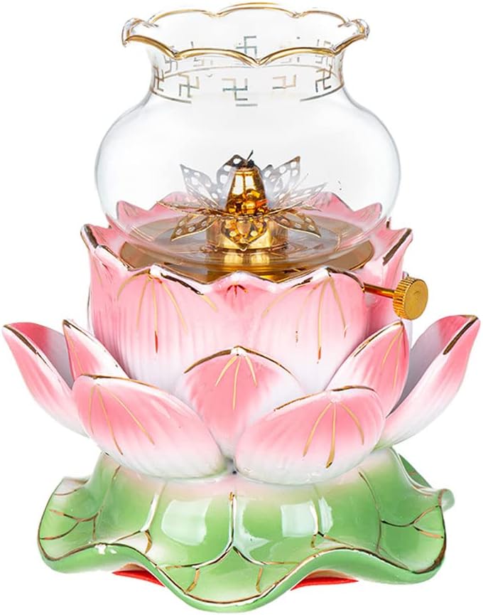 Decorative Lighting Oil Lamp Ceramic Lotus Buddha Front Light Glass Nightlights Home Emergency Lighting Kerosene Lamp Adjustable Fire Control Switch