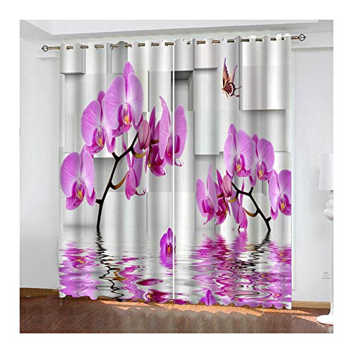 Rideaux occultants rose fleur orchidée lot de 2 oeillets 264x214cm