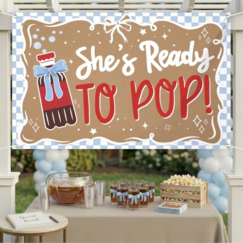 Lofaris Shes Ready to Pop Baby Shower Banner Retro Soda Backdrop 70.8x43.3