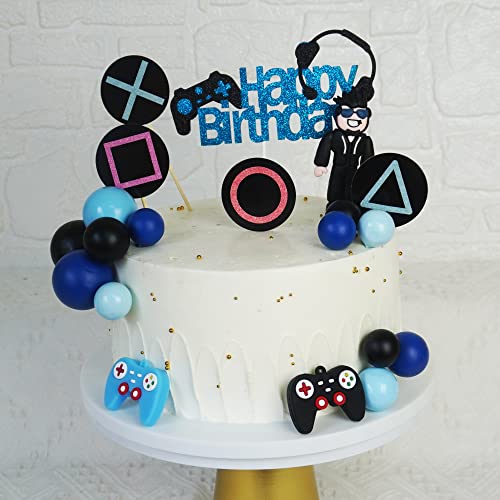 Drwate GCMGF100016 Video Game Cake Toppers Gamer Cake Decoration Game Controller Blue Black Ball Cake Toppers For Game Theme Party Man Boy Birthday Party Supplies thumb #6