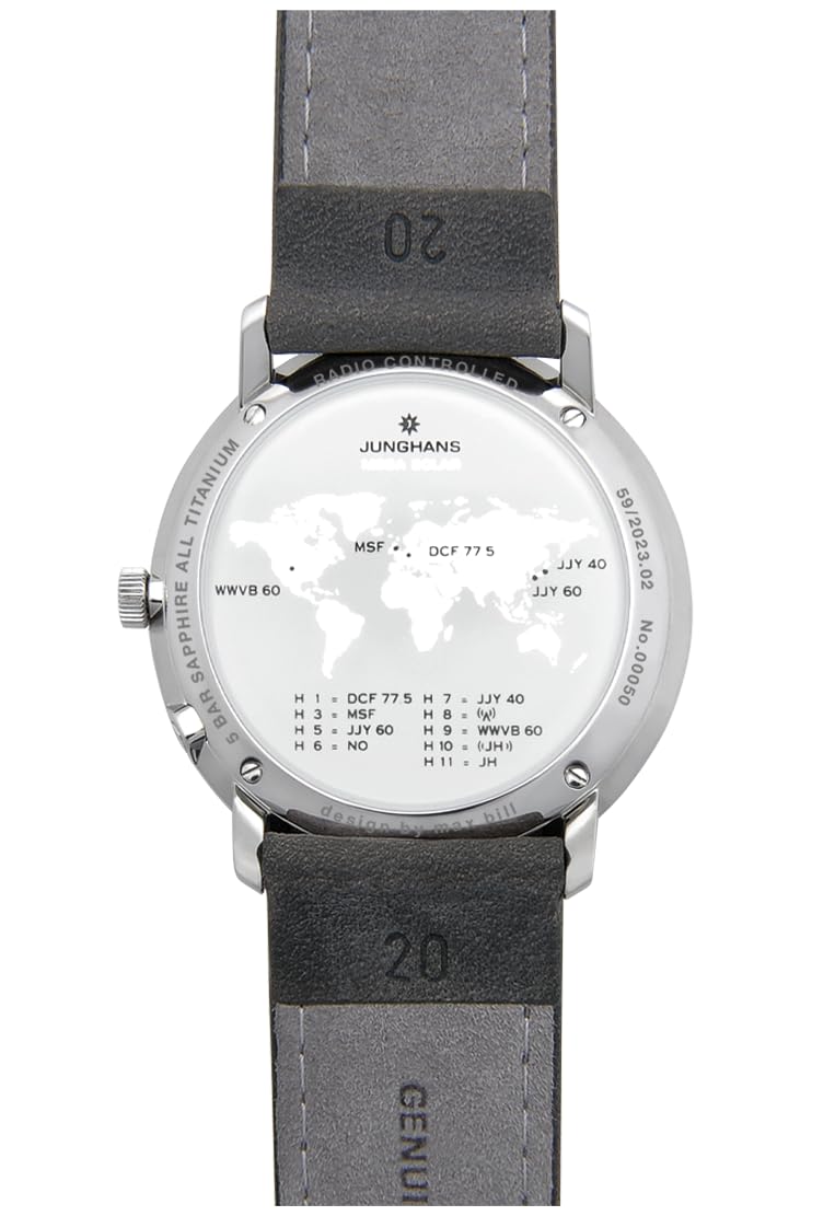 JUNGHANS max Bill Mega Solar Herren-Funkuhr Titan 59/2023.02 | elegante Herrenuhr im Bauhaus Stil,