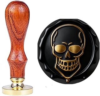 YGHM Skull Wax Seal Stamp Kit - Natural Rosewood Handle | Vintage Style for Halloween Party Invitations, Gothic Weddings, Envelopes, Wine Packages & Dark-Themed Letters