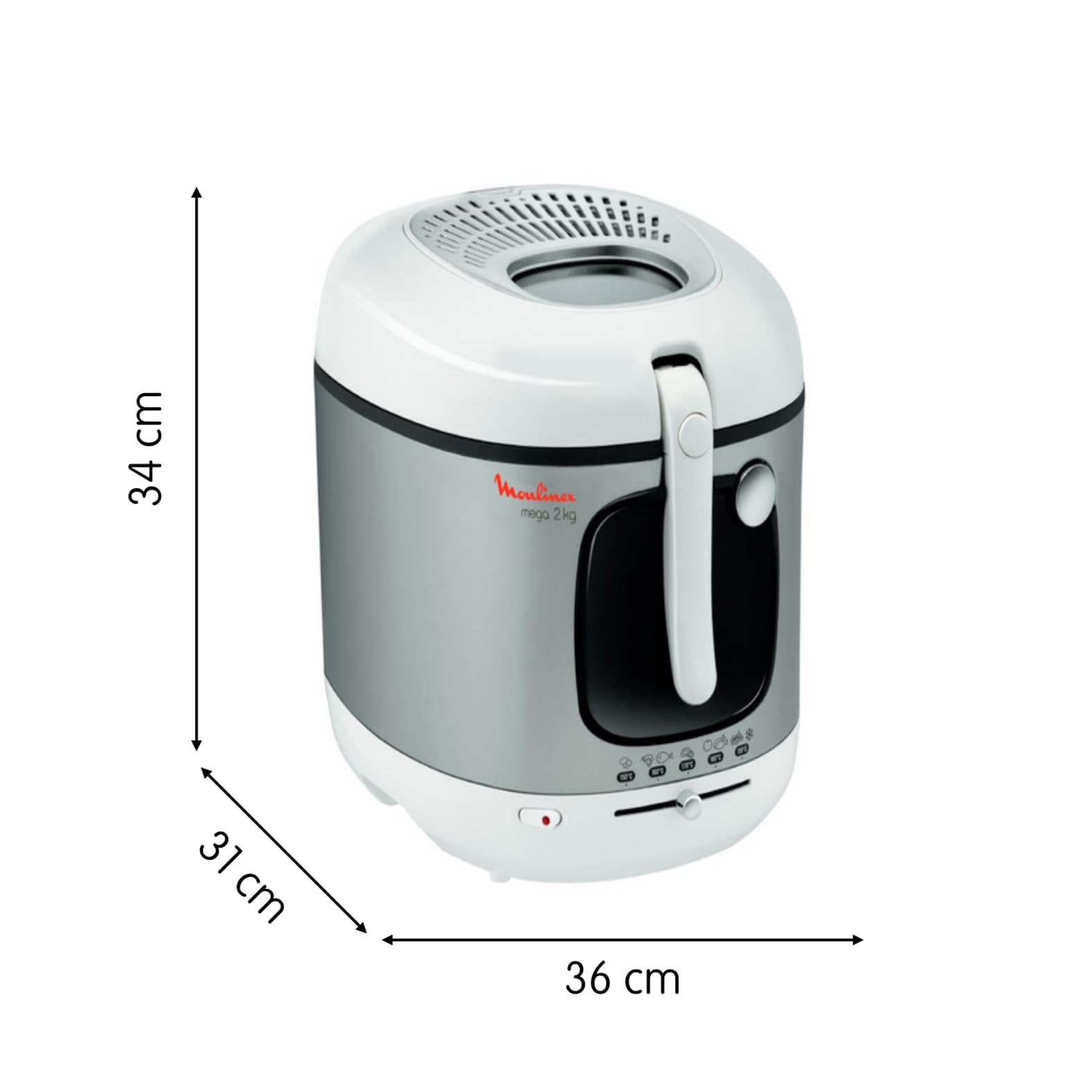 Moulinex Friteuse à huile, Cuve 3 L, Revêtement antiadhésif, Thermostat, Voyant lumineux, Tamis filtrant breveté, Filtre charbon, Mega AM480070, Blanc / Silver