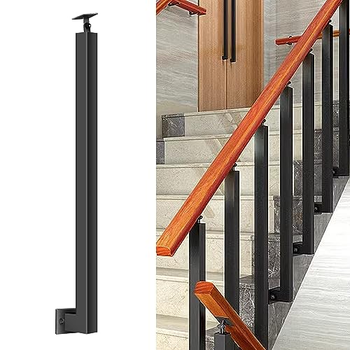 Postes De Balaustre De Escalera Cuadrados: Husillos De Barandilla De Metal Ajustables De 270° Con Base De Soporte Plano Y Kits De Tornillos; Los Postes De Hierro Negro Son Adecuados Para Terrazas